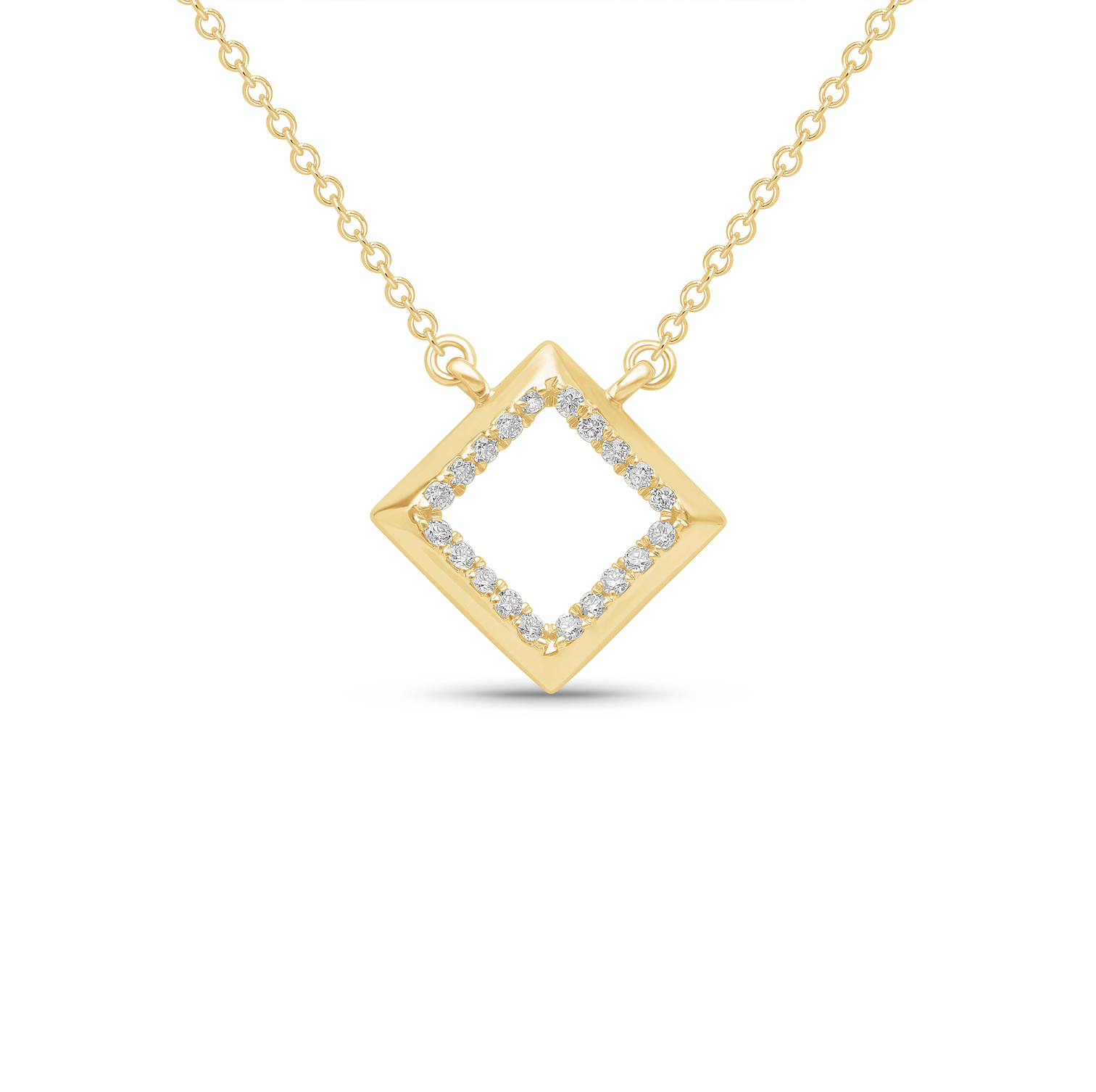 Yellow Gold Open Square Pendant with Diamonds